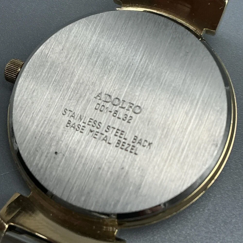 Adolfo Womens Watch 30mm Gold Tone Round Dial 001-6L32 New Battery 7.25
